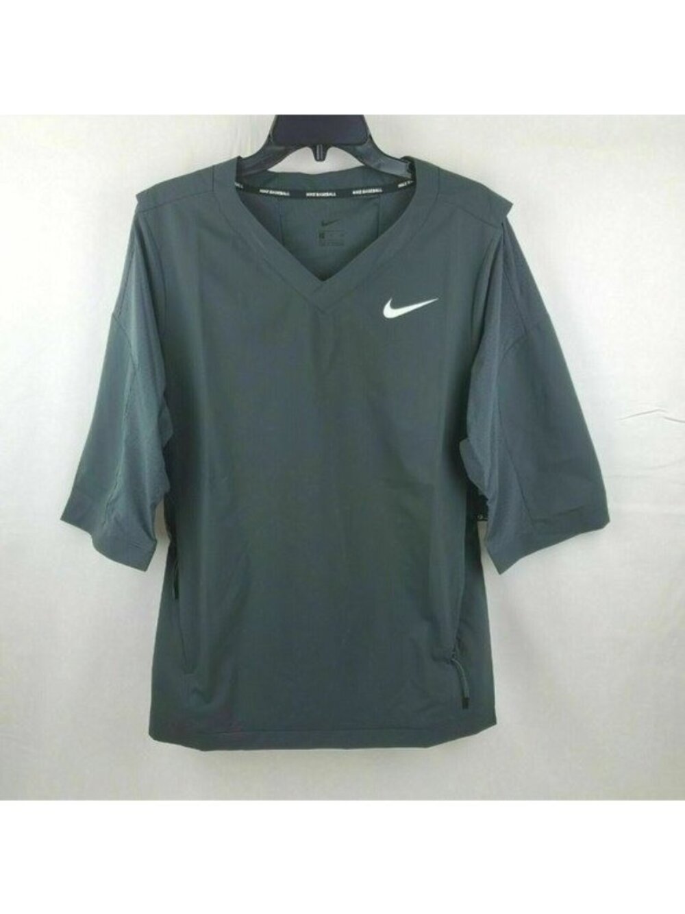 NIKE Baseball Pullover Jacket Mens Small 3/4 Sleeve V-Neck Grey 897383-060